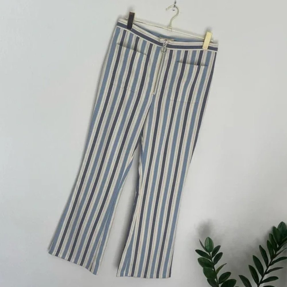 Urban Outfitters, Striped High Rise Semi Flared 90s Pants Front Zipper